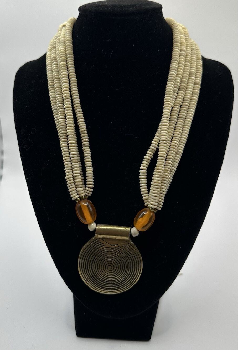 Tribal Necklace with Beads and Metal Accent Women's